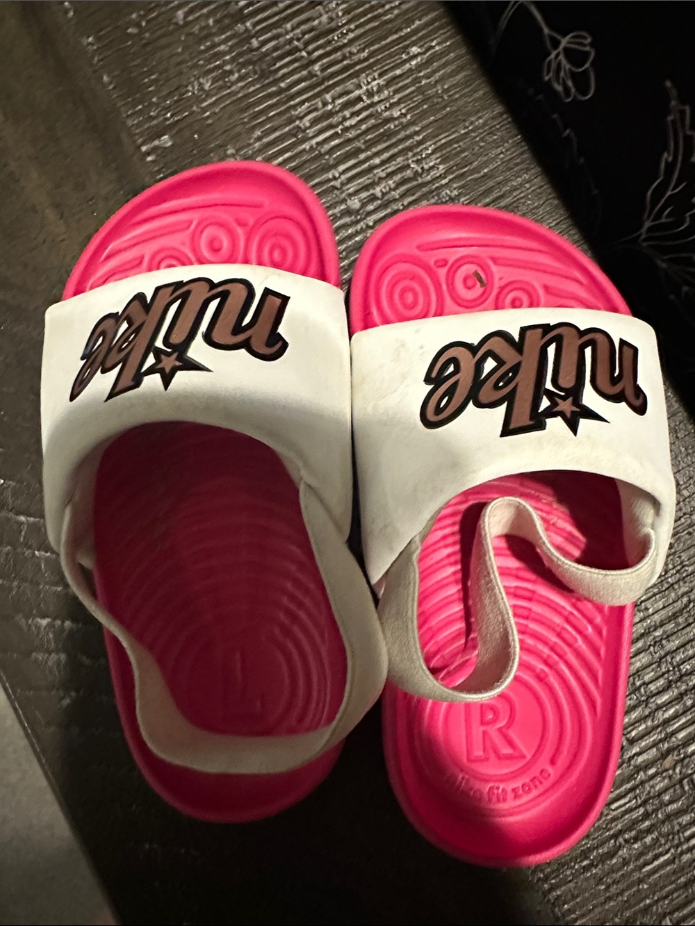 Nike Kids Pink Slide Sandals with White Strap and Logo